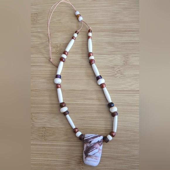 Handmade Clay Beaded Moai Head Pendant Necklace Southwestern Tribal 15" - Picture 2 of 4